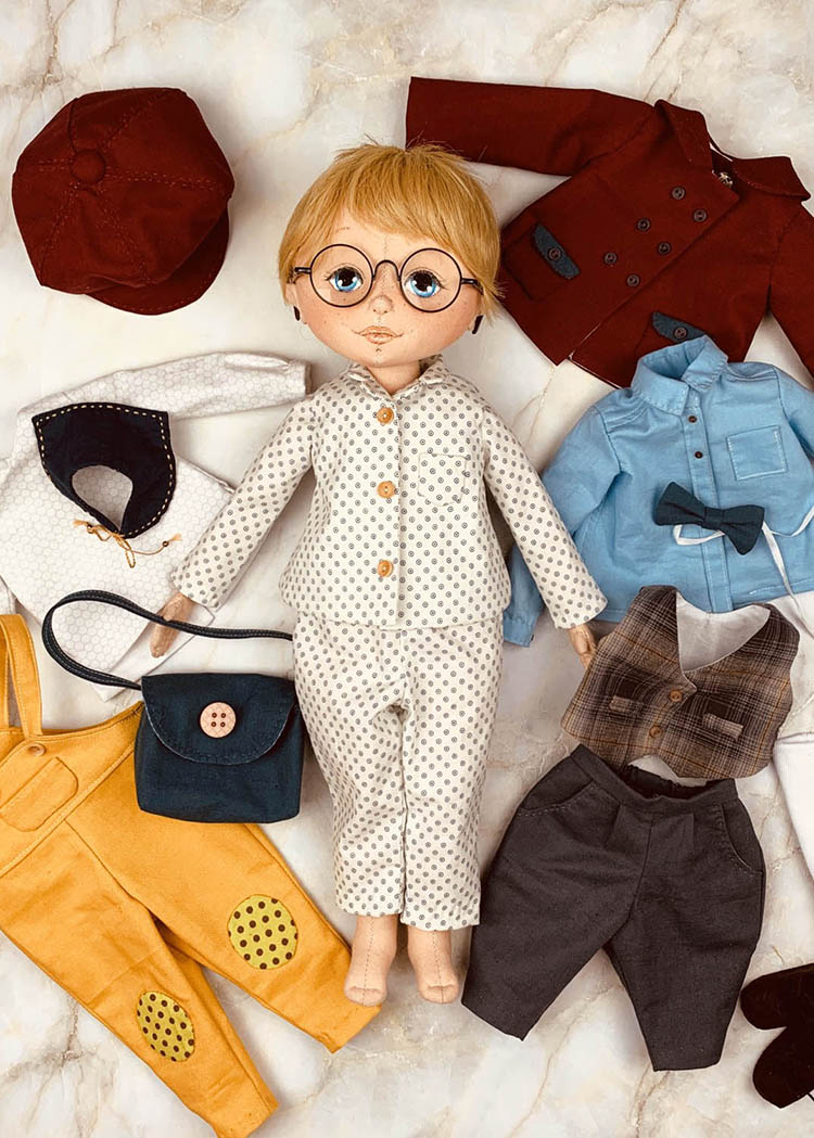 40cm Doll Pattern / (J) John Clothing Sets (Face center seam)